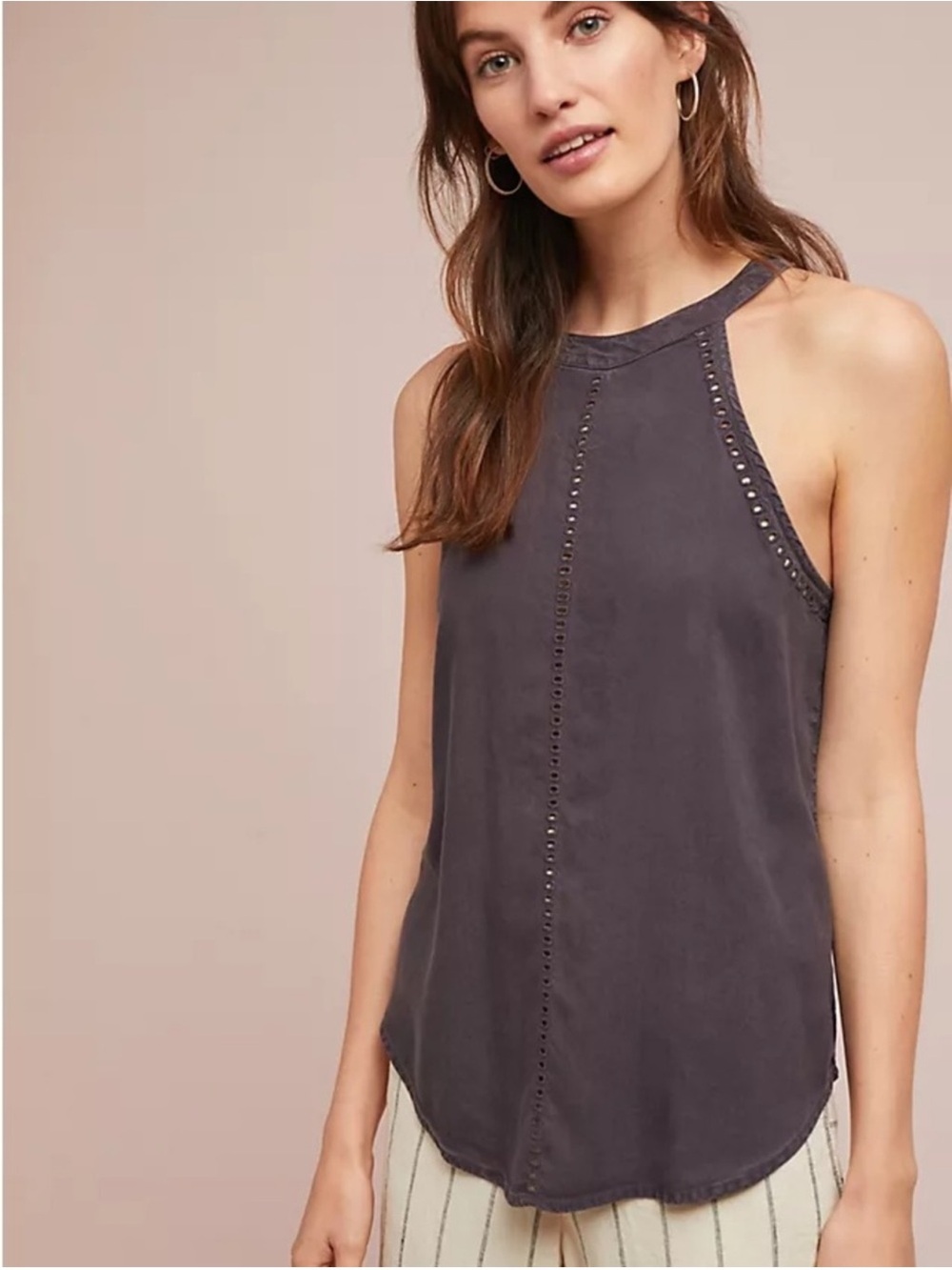cloth & stone purple-grey Eyelet-Trim Halter Camisole